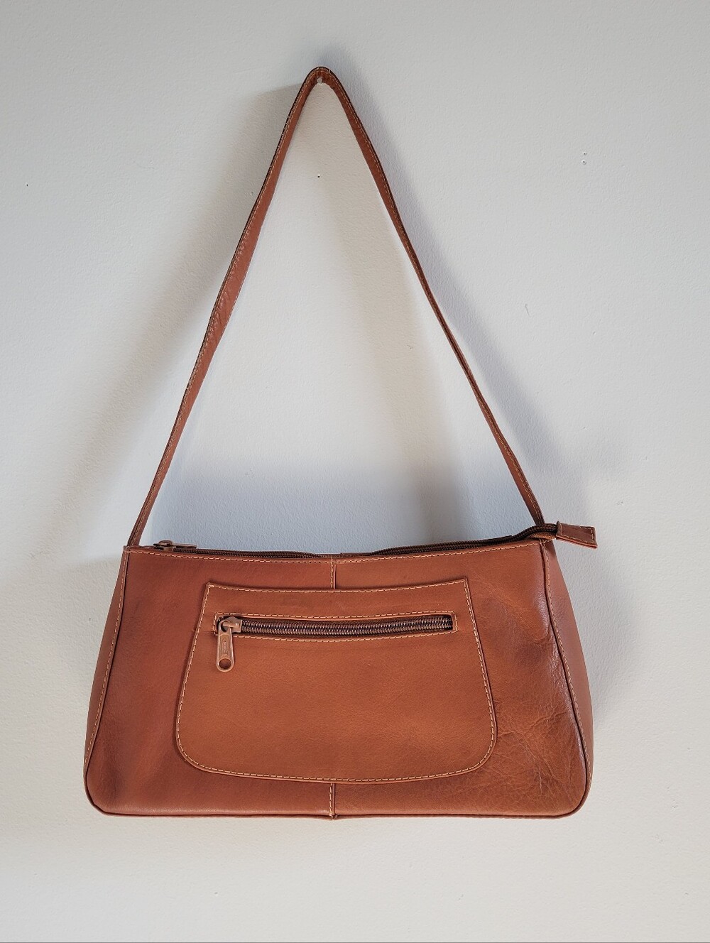 Genuine Leather Orange Brown Baguette Shoulder Bag 7" x 12.5" x 3" - Picture 2 of 14